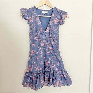 LOVE SHACK FANCY Periwinkle Lavender Rose Mini Ruffle Dress